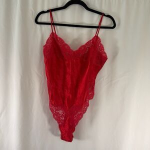 Vintage Wondermaid One Piece Lingerie Women's 34 Red Lace Sleeveless Adjustable